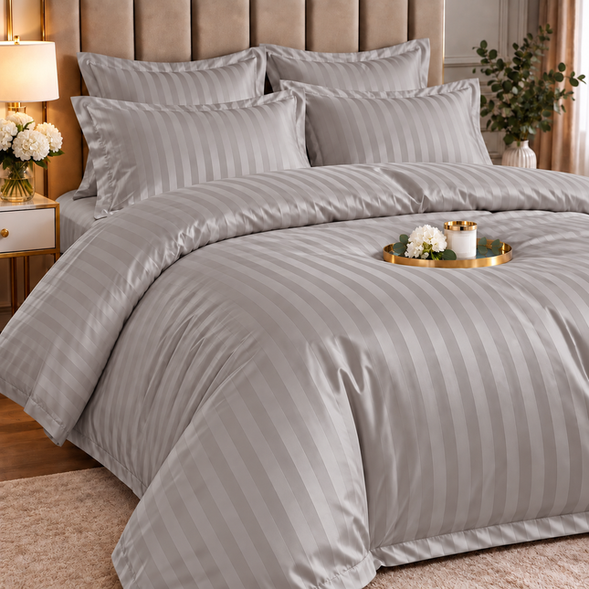 Lenjerie de Lux din Damasc Finetat Deluxe cu 6 piese-cearșaf de pat cu elastic Cod: DAE312