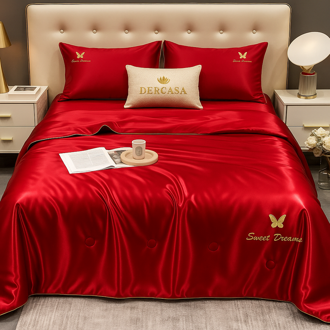 Set Luxury + pilotă ușoară inclusă din Mătase, 4 piese, pat dublu, Cod: FMT3