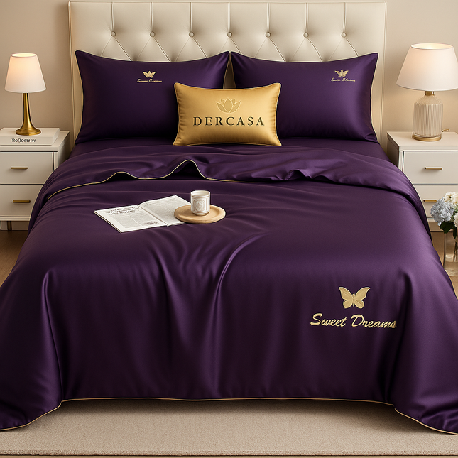 Set Luxury + pilotă ușoară inclusă din Mătase, 4 piese, pat dublu, Cod: FMT5