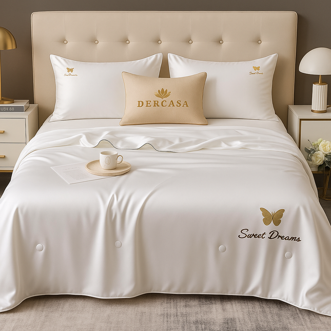 Set Luxury + pilotă ușoară inclusă din Mătase, 4 piese, pat dublu, Cod: FMT14