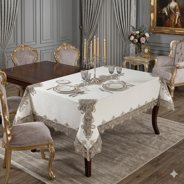 Față de masă tip in cu broderie – 160x220 cm – Eleganță și Protecție desăvârșită, Cod: FMPS17