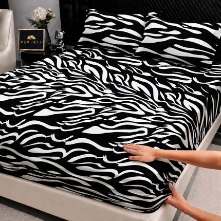 Husă de pat cu elastic din Bumbac Finet + 2 Fețe de Pernă, 180x200, Cod: DRW8