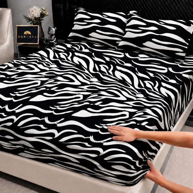 Husă de pat cu elastic din Bumbac Finet + 2 Fețe de Pernă, 180x200, Cod: DRW8