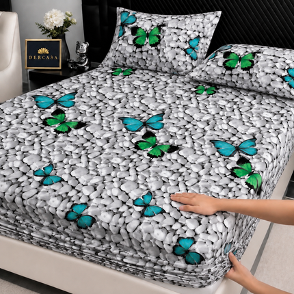 Husă de pat cu elastic din Bumbac Finet + 2 Fețe de Pernă, 180x200, Cod: DRW10