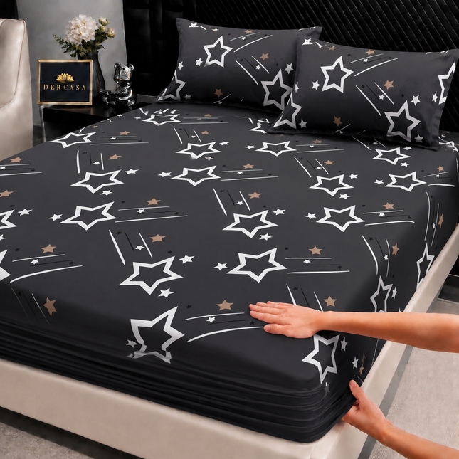 Husă de pat cu elastic din Bumbac Finet + 2 Fețe de Pernă, 160x200, Cod: DRW27