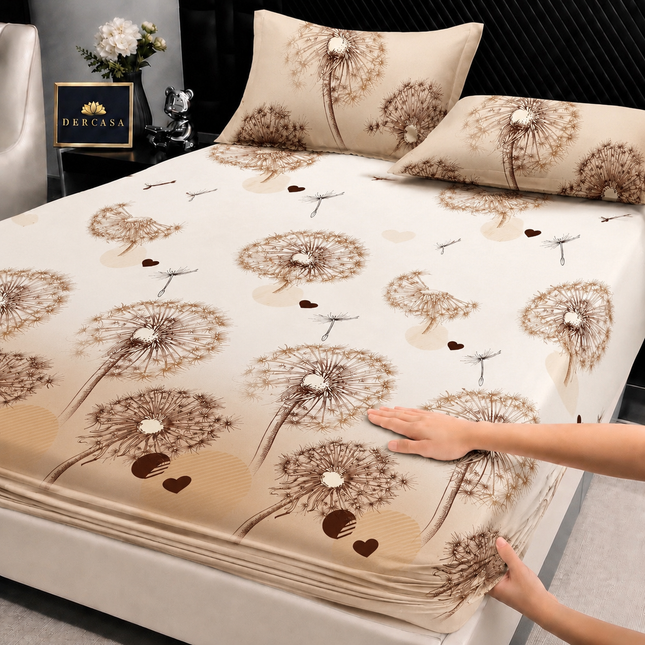 Husă de pat cu elastic din Bumbac Finet + 2 Fețe de Pernă, 160x200, Cod: DRW29