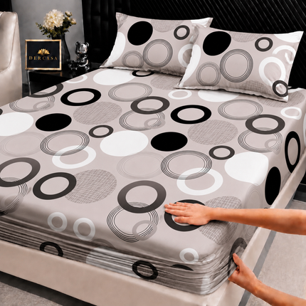 Husă de pat cu elastic din Bumbac Finet + 2 Fețe de Pernă, 140x200, Cod: DRW46