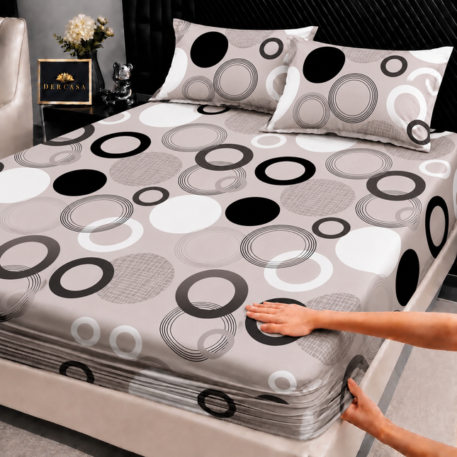 Husă de pat cu elastic din Bumbac Finet + 2 Fețe de Pernă, 140x200, Cod: DRW46