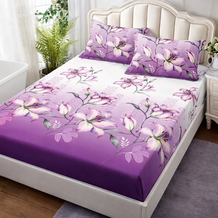 Husă de pat cu elastic din Bumbac Finet + 2 Fețe de Pernă, 140x200, Cod: DRM1