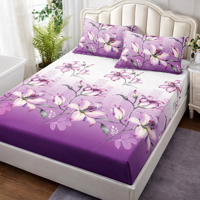 Husă de pat cu elastic din Bumbac Finet + 2 Fețe de Pernă, 140x200, Cod: DRM1