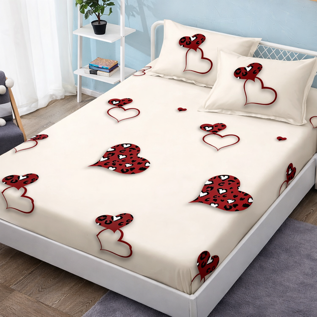 Husă de pat cu elastic din Bumbac Finet + 2 Fețe de Pernă, 140x200, Cod: DRM3