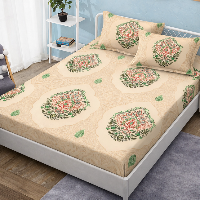 Husă de pat cu elastic din Bumbac Finet + 2 Fețe de Pernă, 140x200, Cod: DRM4