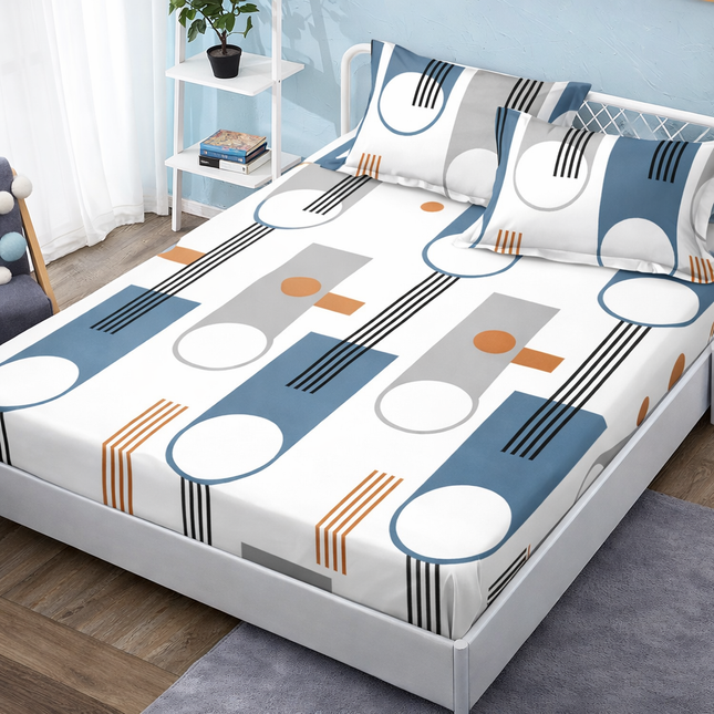 Husă de pat cu elastic din Bumbac Finet + 2 Fețe de Pernă, 140x200, Cod: DRM5