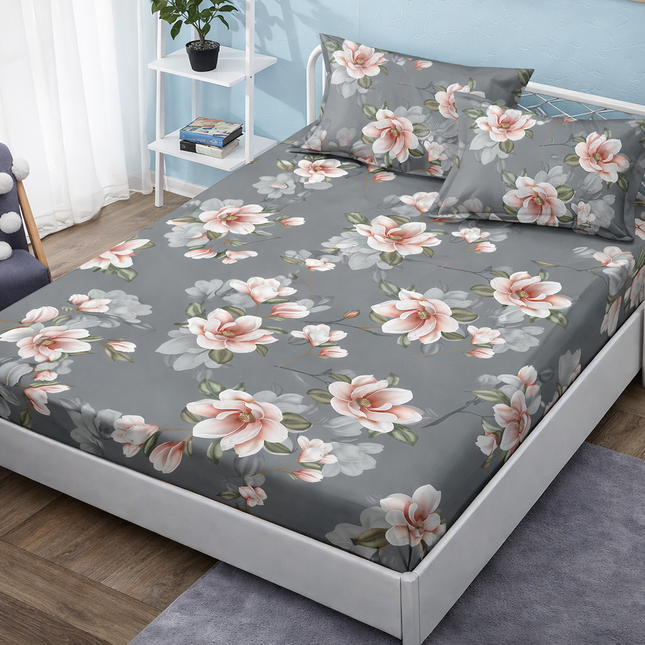 Husă de pat cu elastic din Bumbac Finet + 2 Fețe de Pernă, 140x200, Cod: DRM6