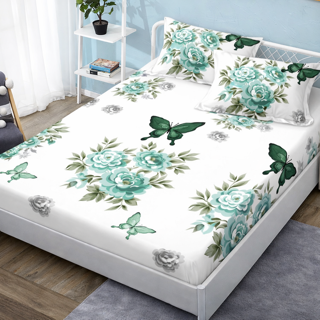 Husă de pat cu elastic din Bumbac Finet + 2 Fețe de Pernă, 140x200, Cod: DRM7