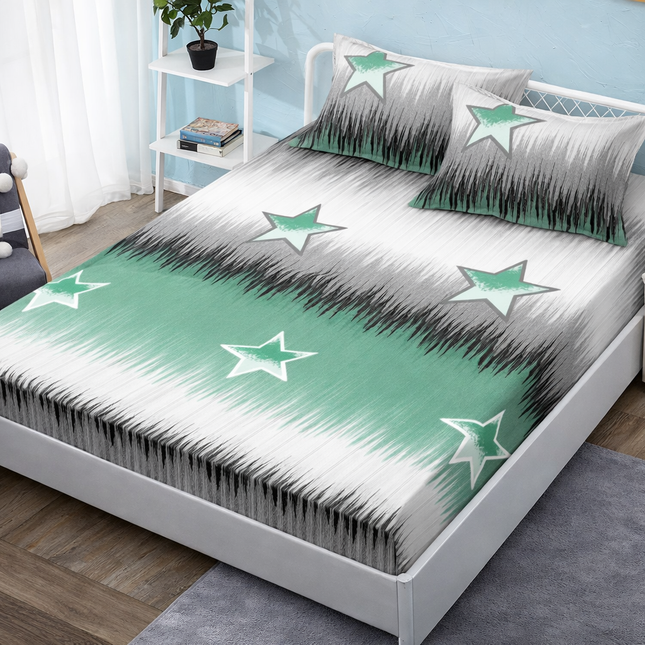 Husă de pat cu elastic din Bumbac Finet + 2 Fețe de Pernă, 140x200, Cod: DRM8