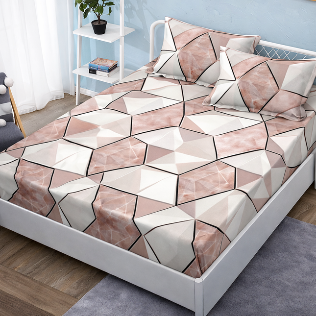 Husă de pat cu elastic din Bumbac Finet + 2 Fețe de Pernă, 140x200, Cod: DRM9