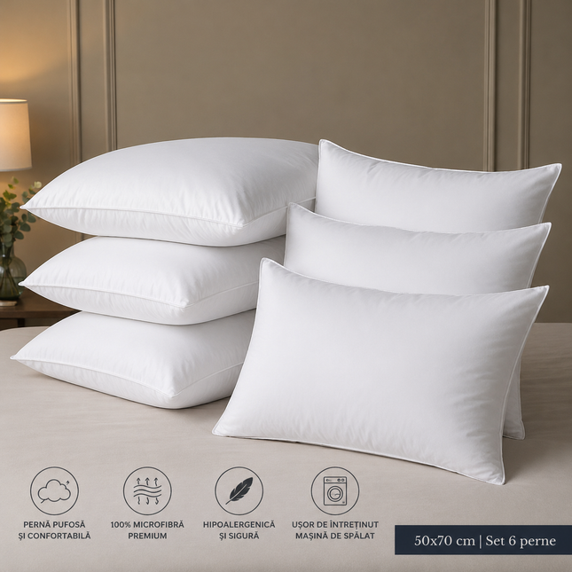 SUPER OFERTĂ: Set 6 perne puf siliconic, dreptunghiulare 50x70cm, Fabricate in România, Cod: BN12