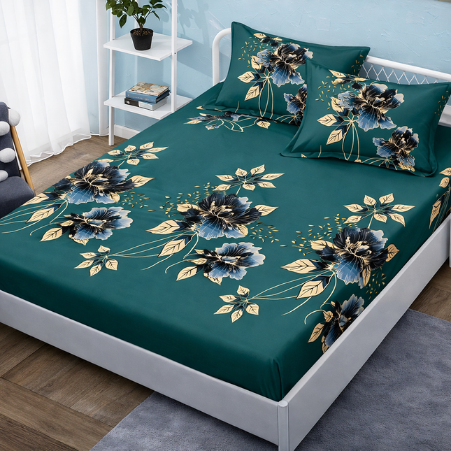 Husă de pat cu elastic din Bumbac Finet + 2 Fețe de Pernă, 140x200, Cod: DRM10