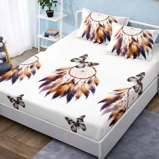 Husă de pat cu elastic din Bumbac Finet + 2 Fețe de Pernă, 140x200, Cod: DRM13