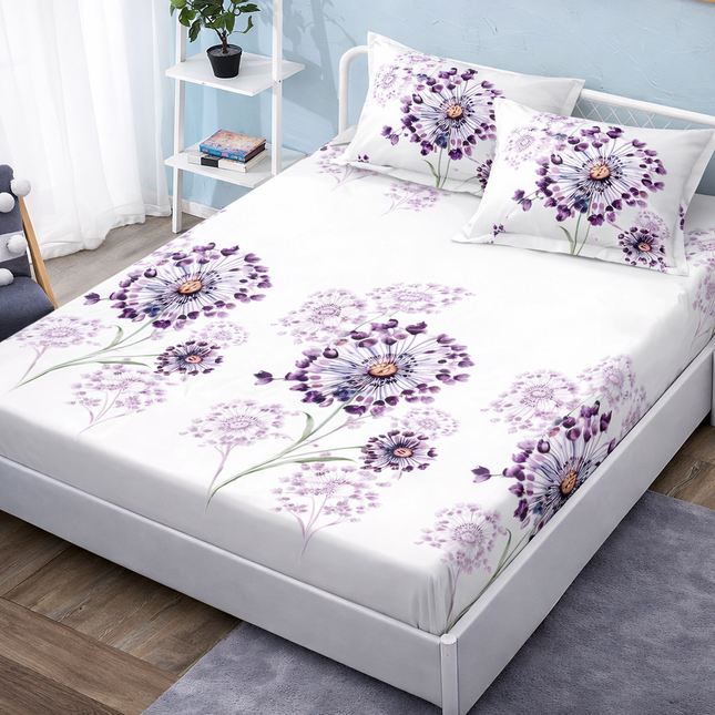 Husă de pat cu elastic din Bumbac Finet + 2 Fețe de Pernă, 140x200, Cod: DRM15