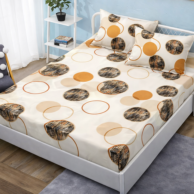 Husă de pat cu elastic din Bumbac Finet + 2 Fețe de Pernă, 140x200, Cod: DRM17