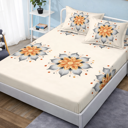 Husă de pat cu elastic din Bumbac Finet + 2 Fețe de Pernă, 140x200, Cod: DRM21