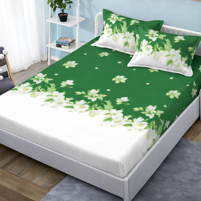 Husă de pat cu elastic din Bumbac Finet + 2 Fețe de Pernă, 140x200, Cod: DRM23