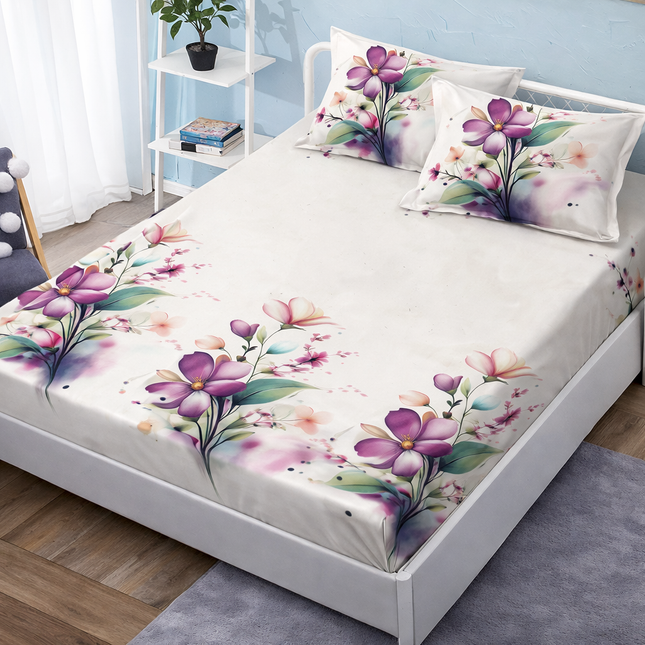 Husă de pat cu elastic din Bumbac Finet + 2 Fețe de Pernă, 180x200, Cod: DRM29