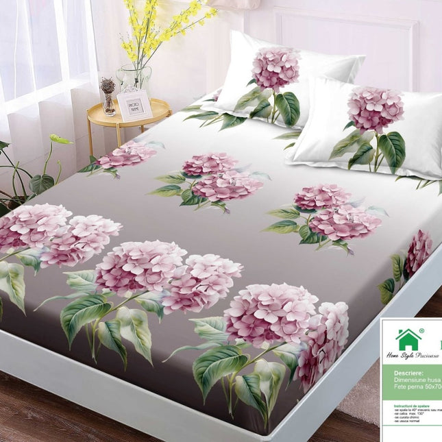 Husă de pat cu elastic din Bumbac Finet + 2 Fețe de Pernă, 180x200, Cod: DRM34