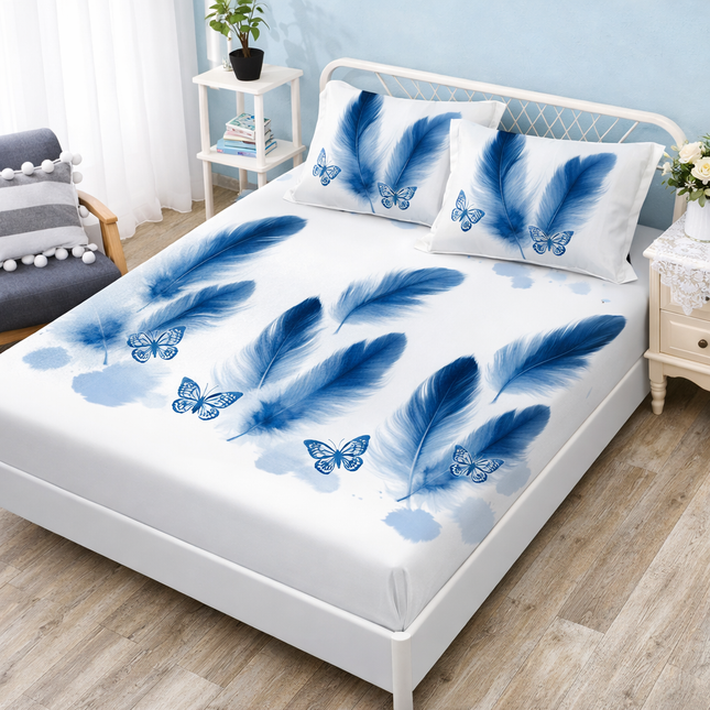 Husă de pat cu elastic din Bumbac Finet + 2 Fețe de Pernă, 180x200, Cod: DRM41