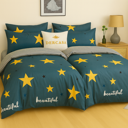 Set lenjerie pat – bumbac satinat, 7 piese, 2 huse pilotă, Cod: 7PS28