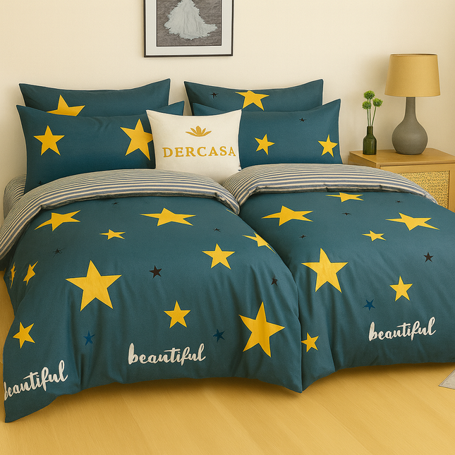 Set lenjerie pat – bumbac satinat, 7 piese, 2 huse pilotă, Cod: 7PS28