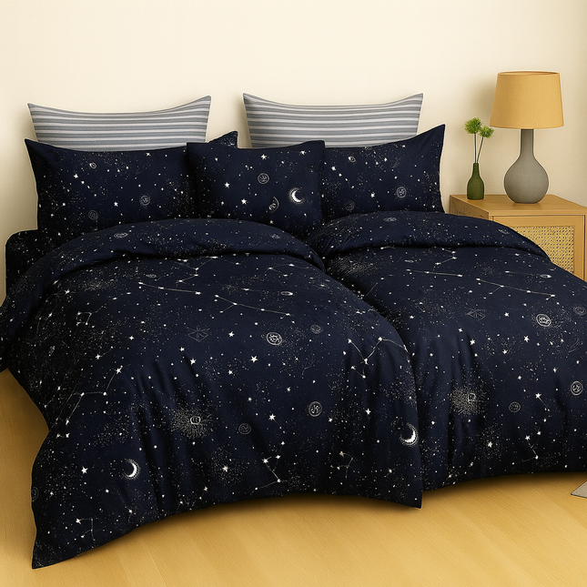 Set lenjerie pat – bumbac satinat, 7 piese, 2 huse pilotă, Cod: 7PS35