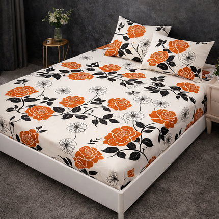 Husă de pat cu elastic din Bumbac Finet + 2 Fețe de Pernă, 160x200, Cod: DRM62