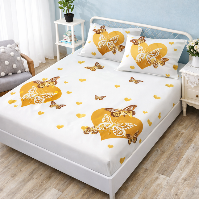 Husă de pat cu elastic din Bumbac Finet + 2 Fețe de Pernă, 160x200, Cod: DRM64