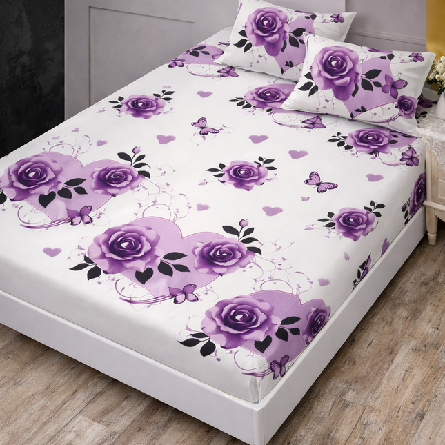 Husă de pat cu elastic din Bumbac Finet + 2 Fețe de Pernă, 160x200, Cod: DRM66