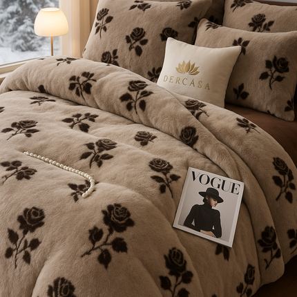 Set de Lux din blană de iepure artificială, 6 piese, cearșaf cu elastic Cod: BYE54