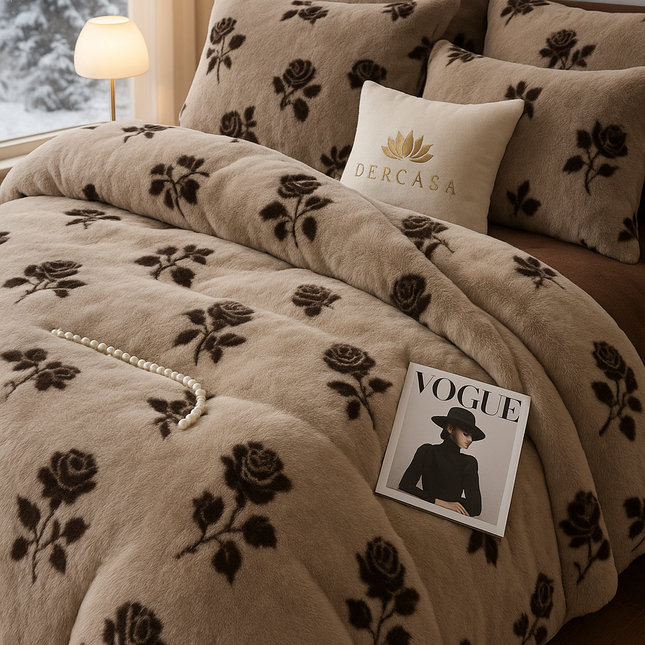 Set de Lux din blană de iepure artificială, 6 piese, cearșaf cu elastic Cod: BYE54