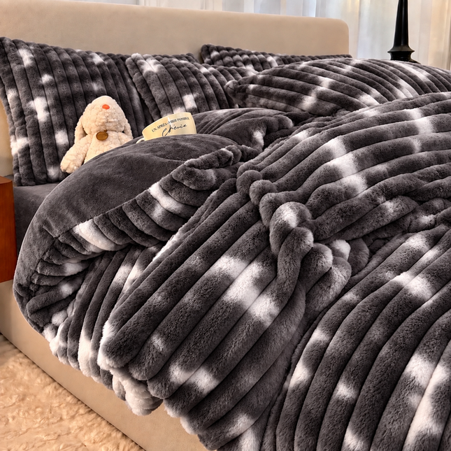 Set de Lux din blană de iepure artificială, husă cu elastic, 4 piese, Cod: BY101