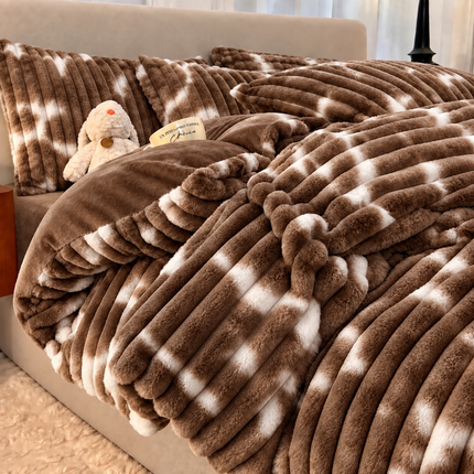 Set de Lux din blană de iepure artificială, husă cu elastic, 4 piese, Cod: BY106