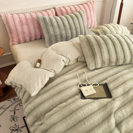 Set de Lux din blană de iepure artificială, 4 piese, Cod: BYK1