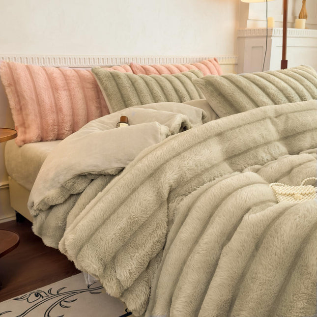 Set de Lux din blană de iepure artificială, 4 piese, Cod: BYK1