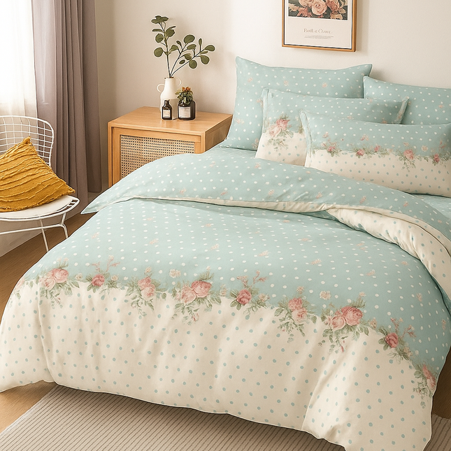 Lenjerie de pat din bumbac fin 6 piese(cearșaf de pat cu elastic) Cod: FNF314
