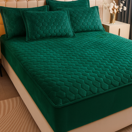 Set de pat Husă / Topper saltea cu elastic, verde smarald, 160x200 cm Cod: TPP96