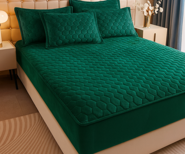 Set de pat Husă / Topper saltea cu elastic, verde smarald, 160x200 cm Cod: TPP96
