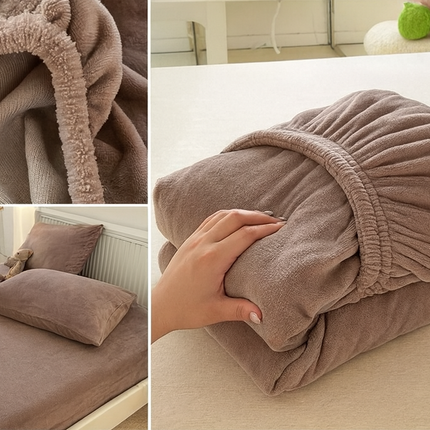 Set de Pat Catifea Fină – 3 Piese – Cu Husă de Saltea Elastică maro, Cod: CFS1