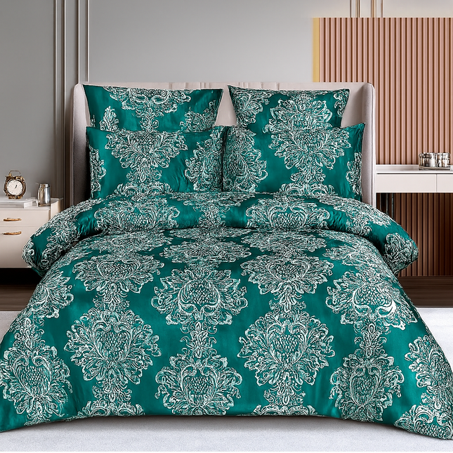 Set lenjerie de pat cu elastic, bumbac tip jacquard, 6 piese, pat 2 persoane Cod: JQJ10