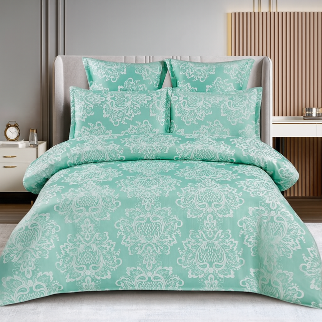 Set lenjerie de pat cu elastic, bumbac tip jacquard, 6 piese, pat 2 persoane Cod: JQJ3