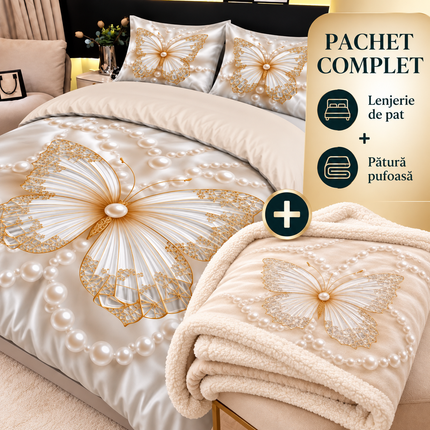 Pachet Promoțional: Lenjerie Premium 5D + Pătură Cocolino Sherpa 200×230 cm, Cod: PMS2